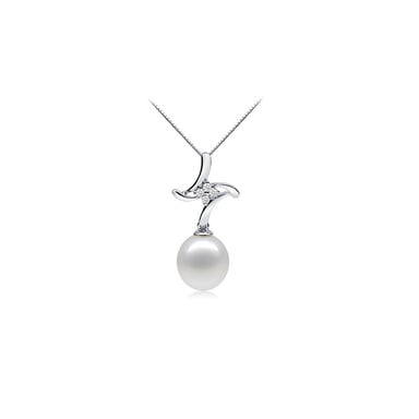 Pendentif en Argent 925, Perle de Culture blanche et Cubic Zirconia