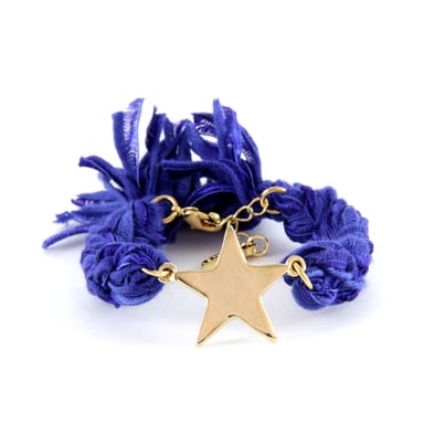 Ettika - Bracelet Etoile en Or Jaune et Coton Rubans Tressés Violets