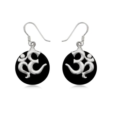 Boucles d'oreilles pendantes Om en Nacre Noire et Argent 925