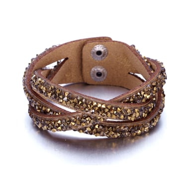Swarovski - Brown and Golden Swarovski Crystal Elements and glittery Leather Interlaced Bracelet