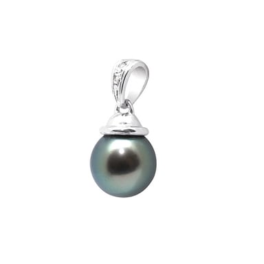 Pendentif Perle de Tahiti, Diamants et Argent 925/1000