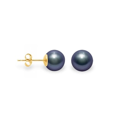 Boucles d'Oreilles Enfant Perle de Culture d'eau douce Noire et or jaune 375/1000
