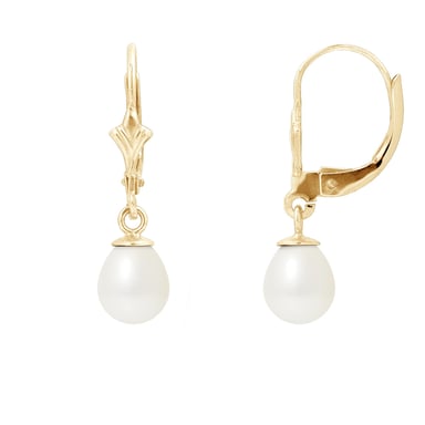 Boucles d'Oreilles Perles de Culture Blanches et or jaune 375/1000