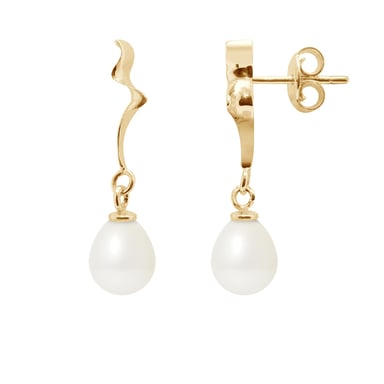 Boucles d'Oreilles Pendantes Perles de Culture Blanches et or jaune 375/1000