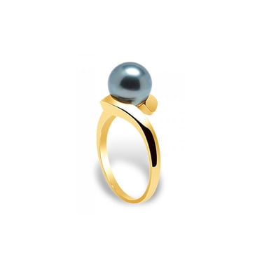 Bague Femme Jonc Perle de Tahiti 8 mm et Or jaune 375/1000