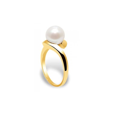 Bague Femme Perle de Culture d'eau douce Blanche et Or jaune 375/1000