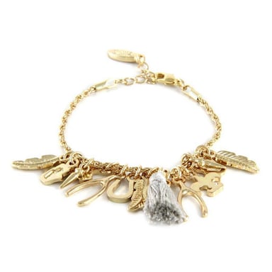 Ettika - Bracelet Charm's, Coton Gris et Plaqué Or jaune