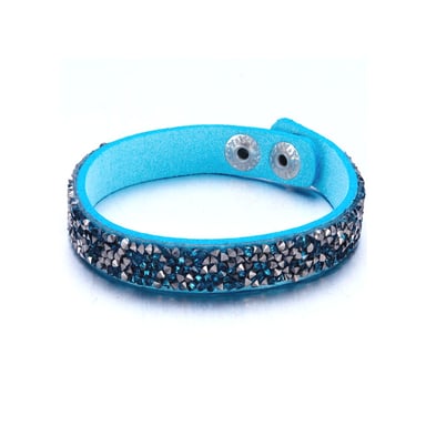 Swarovski - Bracelet orné de Cristaux Turquoises et Argentés de Swarovski et Cuir Turquoise