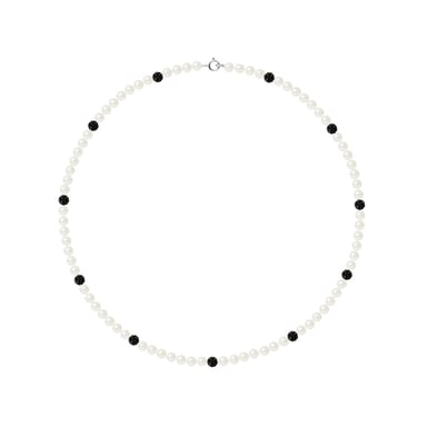 Collier de Perles de culture Blanches et cristal noir