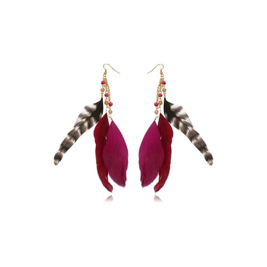 Fushia Pearls and Feathers Earrings