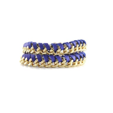 Ettika - Bracelet en Or Jaune, Cristal et Rubans Cuir Tressés Bleu