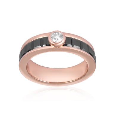 Bague Plaqué or rose, céramique noire et Cristal Cubic Zirconia
