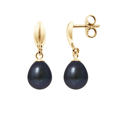 Boucles d'Oreilles Perles de Culture Noires et or jaune 375/1000