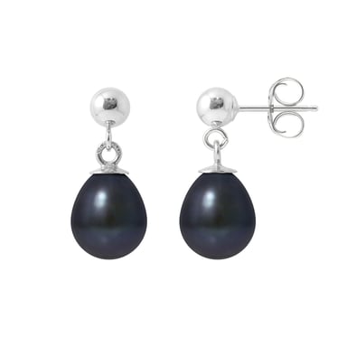 Boucles d'Oreilles Pendantes Perle de Culture d'eau douce Noire et Argent 925