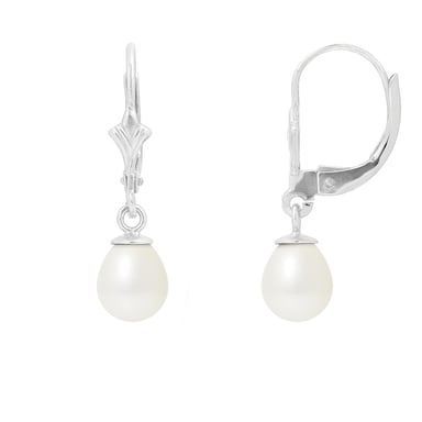 Boucles d'Oreilles Dormeuses Perles de Culture Blanches et Argent 925