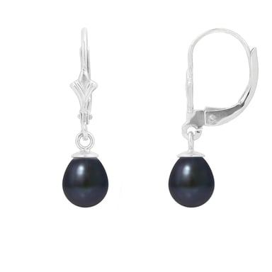 Boucles d'Oreilles Dormeuses Perles de Culture Noires et Argent 925
