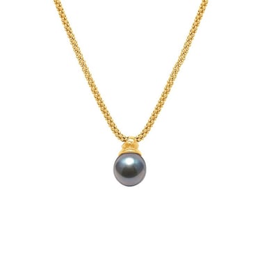 Collier Palmier et Pendentif en Or Jaune 750/1000 et Perle de Tahiti 9 mm