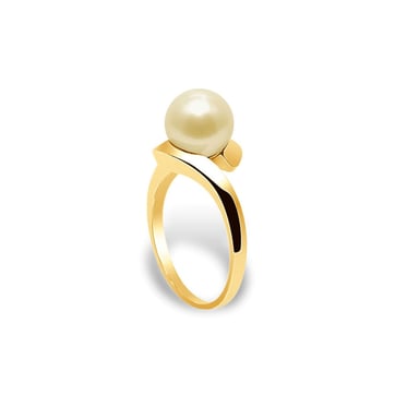 Bague Femme Perle de Culture Dorée AA de 7 mm et Or jaune 375/1000