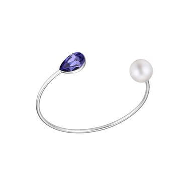 Swarovski - Bracelet Bangle orné Cristal de Swarovski Elements Violet et Perle Blanche