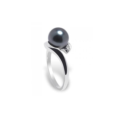 Bague Femme Perle de Tahiti, Diamants 0.06 ctset Or blanc 375/1000