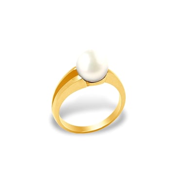Bague Femme Perle de Culture Blanche AA 8 mm et Or jaune 375/1000
