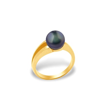 Bague Femme Perle de Culture noire AA de 8 mm et Or jaune 375/1000