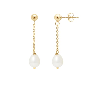 Boucles d'Oreilles Femme Pendantes Perles de Culture Blanche et or jaune 750/1000