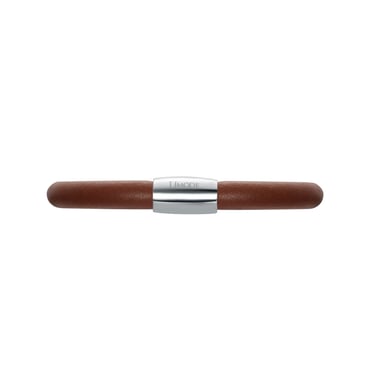 Light Brown Leather Charm's Bracelet and Stainless Steel