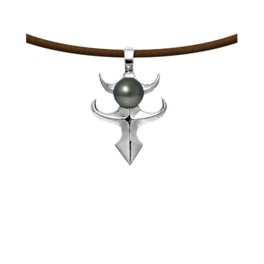Collier Pendentif Homme Tribal en Cuir, Perle de Tahiti et Argent Massif 925