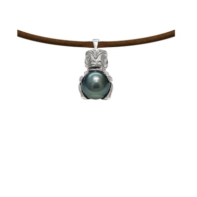 Collier Homme Tribal en Cuir, Perle de Tahiti Noire et Argent Massif 925/1000
