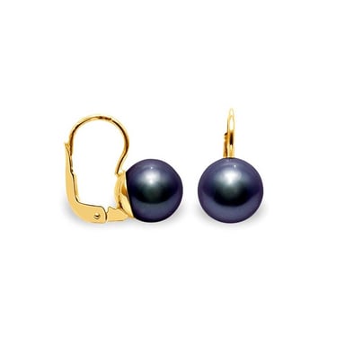 Boucles d'Oreilles Femme Perles de Culture Noires et or jaune 750/1000