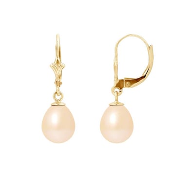 Boucles d'Oreilles Pendantes Perles de Culture Roses et or jaune 750/1000