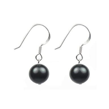 Boucles d'Oreilles Femme Pendantes à crochets et Perles de Culture d'eau douce Noires et Argent 925/1000