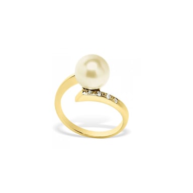 Bague Femme Perle de Culture d'eau douce Dorée, Diamants 0.04 cts et Or jaune 375/1000