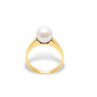 Bague Perle de Culture d'eau douce Blanche et Or jaune 375/1000