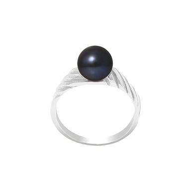 Bague Perle de Culture d'eau douce 7-8 mm Noire et Argent 925/1000