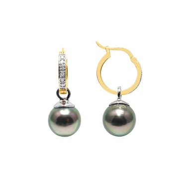 Boucles d'Oreilles Perles de Tahiti, Diamants et Or Jaune 750/1000