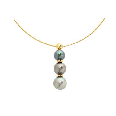 Collier Cable Ras du cou Femme en Or Jaune 750/1000 et 3 Perles de Tahiti