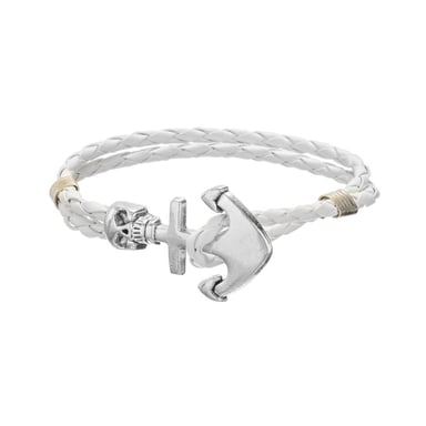 Bracelet Homme Crâne et Ancre en Cuir Tressé Orange et Acier Inoxydable