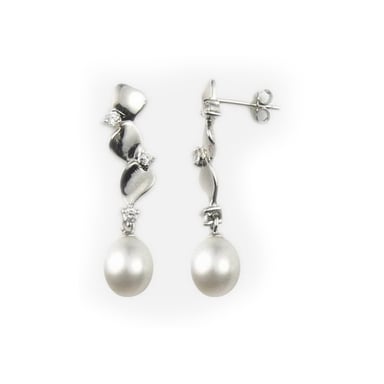 Boucles d'Oreilles Femme Pendantes et Perles de Culture d'eau douce Blanches et Argent 925/1000