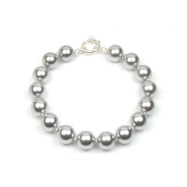 Bracelet Femme Perles d'imitation en nacre reconstituée Gris et Argent 925