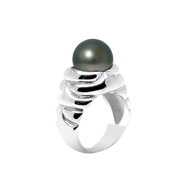 Bague Femme Jonc Perle de Tahiti 10-11 mm et Argent 925/1000
