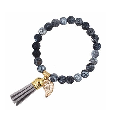 Grey Natural Stones Pearls Stretch Bracelet