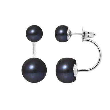Boucles d'oreilles Doubles Perles de culture Noires et Argent 925