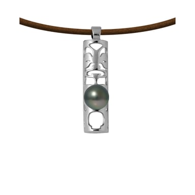 Collier Homme Totem Tribal en Cuir, Perle de Tahiti et Argent Massif 925 totem 1
