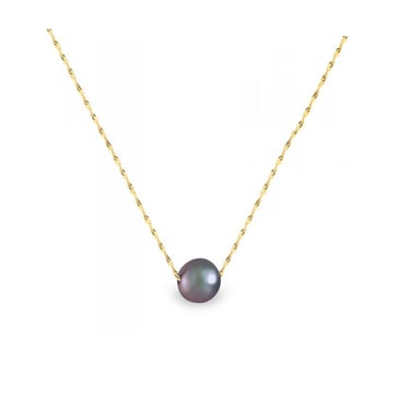 Collier Femme Ras du Cou et Chaine Singapour Or jaune 750/1000 et Perle de Culture d'eau douce Noire