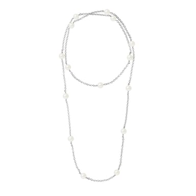 Sautoir - Long Collier Femme en Argent Massif 925/1000 et Perles de culture Blanches