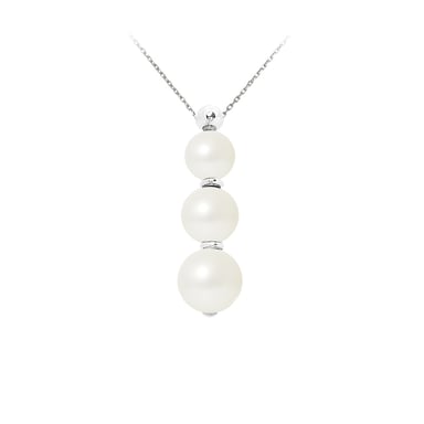 Collier Femme en Argent Massif 925/1000 et 3 Perles de Culture d'eau douce Blanches