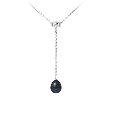 Collier Femme en Argent Massif 925/1000 et Perle de Culture d'eau douce Noire