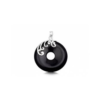 Pendentif Rond Femme en Gemstone Grès Noir et Argent 925